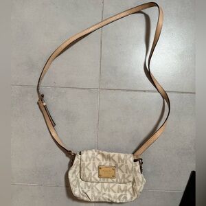 MICHAEL Michael Kors Cream Crossbody Bag with Brown Leather Straps